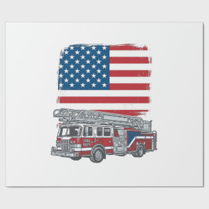 愛国消防車アメリカ国旗ビンテージTシャツ_1 ラッピングペーパー
