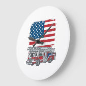 愛国消防車アメリカ国旗ビンテージTシャツ_1 ラージ壁時計 (傾斜)