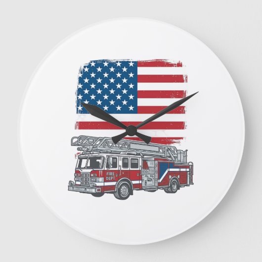 愛国消防車アメリカ国旗ビンテージTシャツ_1 ラージ壁時計 (正面)