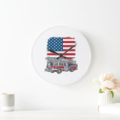 愛国消防車アメリカ国旗ビンテージTシャツ_1 ラージ壁時計 (ホーム)