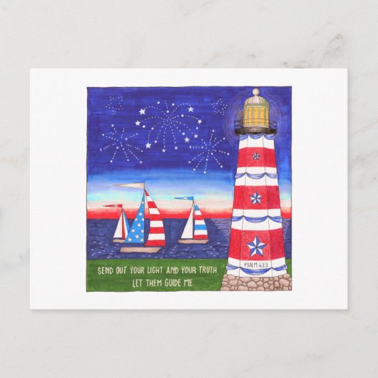 愛国灯台と帆船感動的 ポストカード (正面)