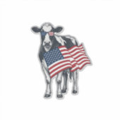 愛国牛アメリカ国旗ビンテージ風彫刻デザイン シール (正面)