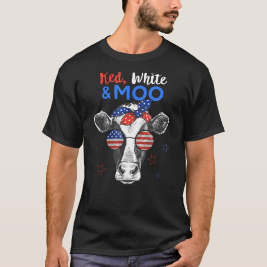 愛国牛USAフラグ面白い7月4日赤白 Tシャツ (正面)