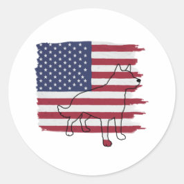 愛国犬アメリカ国旗のヴィンテージ ラウンドシール