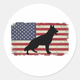 愛国犬アメリカ国旗のヴィンテージ ラウンドシール