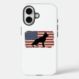 愛国犬アメリカ国旗のヴィンテージ iPhone 16ケース