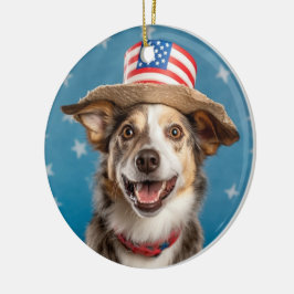 愛国犬オーナメント – 愛らしい赤、白、青 セラミックオーナメント
