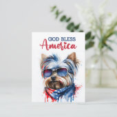 愛国犬ヨークシャーテリア、神の祝福アメリカのはがき ポストカード (スタンド正面)
