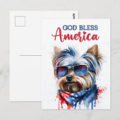 愛国犬ヨークシャーテリア、神の祝福アメリカのはがき ポストカード (正面/裏面)