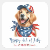 愛国犬赤白青米国国旗7月4日 スクエアシール (正面)