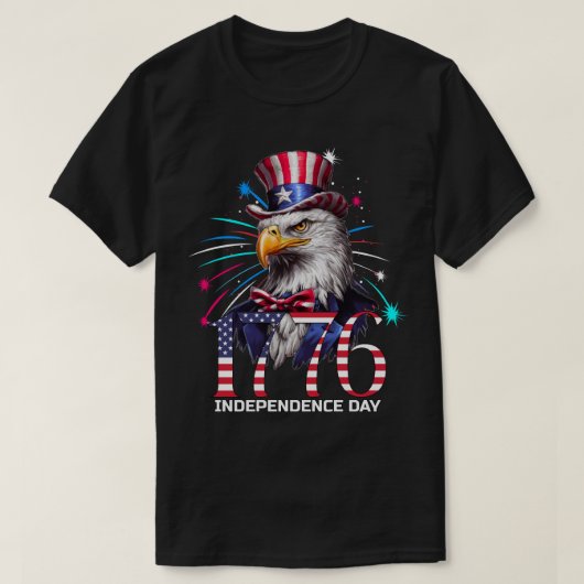 愛国独立記念日1776年イーグル花火 Tシャツ (デザイン正面)