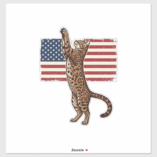 愛国猫アメリカ国旗ビンテージ風ベクター デザイン_ シール (シート)
