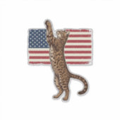 愛国猫アメリカ国旗ビンテージ風ベクター デザイン_ シール (正面)