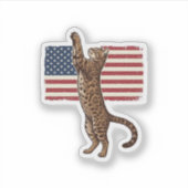 愛国猫アメリカ国旗ビンテージ風ベクター デザイン_ シール (正面)