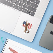 愛国猫アメリカ国旗ビンテージ風ベクター デザイン_ シール (ノートパソコンとiPhone)