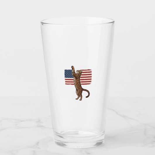 愛国猫アメリカ国旗ビンテージ風ベクター デザイン_ タンブラーグラス (正面)