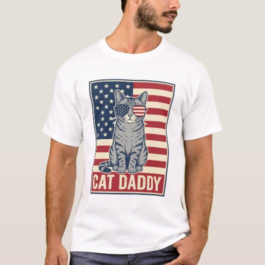 愛国猫ベクターデザイン猫パパ_1 Tシャツ (正面)