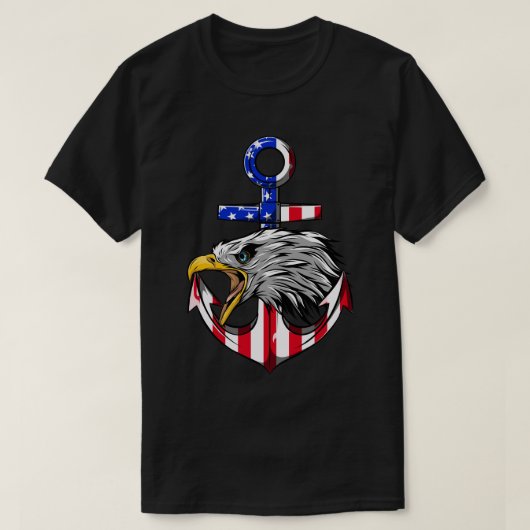 愛国的いかりイーグルアメリカ国旗のメモリアルデー Tシャツ (デザイン正面)