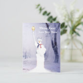 愛国的おもしろいなアメリカの雪だるまクリスマス シーズンポストカード (スタンド正面)