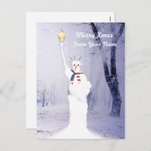 愛国的おもしろいなアメリカの雪だるまクリスマス シーズンポストカード (正面/裏面)