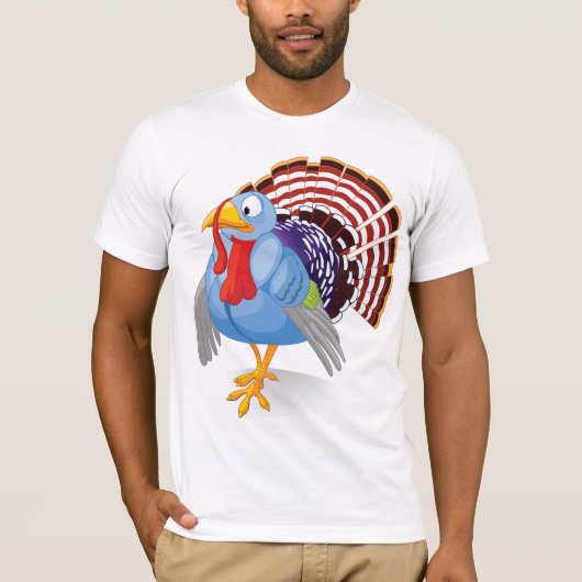 愛国的おもしろいな羽を持つ青い漫画のトルコ Tシャツ (正面)