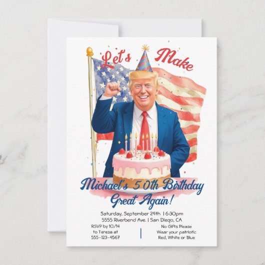 愛国的おもしろいトランプ誕生祝い 招待状 (正面)