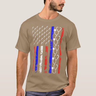 愛国的おもしろいナース7月アメリカ国旗の第4位 Tシャツ