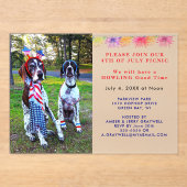 愛国的お祝いピクニックパーティードッグス7月4日 アクリル招待状 (正面)