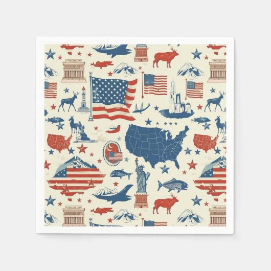 愛国的なアイコン – 自由の女神，旗(3) スタンダードカクテルナプキン (正面)