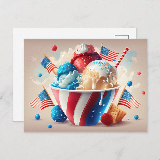愛国的なアイスクリームデザート ポストカード (正面/裏面)