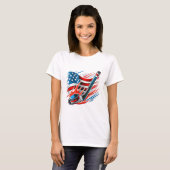 愛国的なアイスホッケーファン選手 7月4日 アメリカ Tシャツ (正面フル)