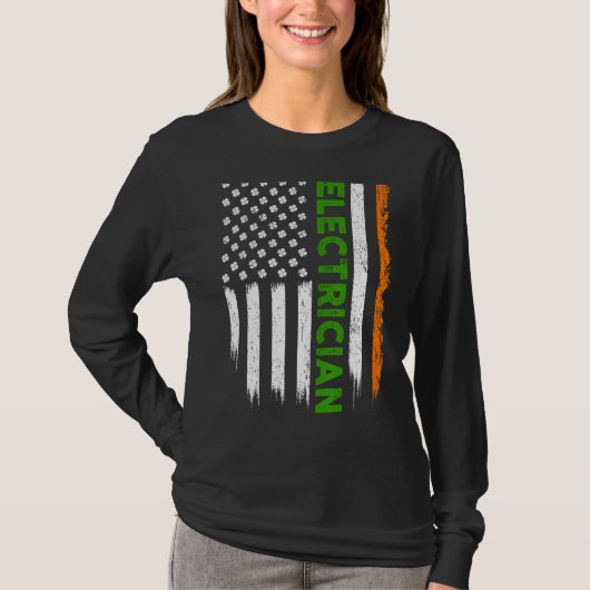 愛国的なアイルランド系アメリカ国旗の電気技師セントパトリ Tシャツ (正面)