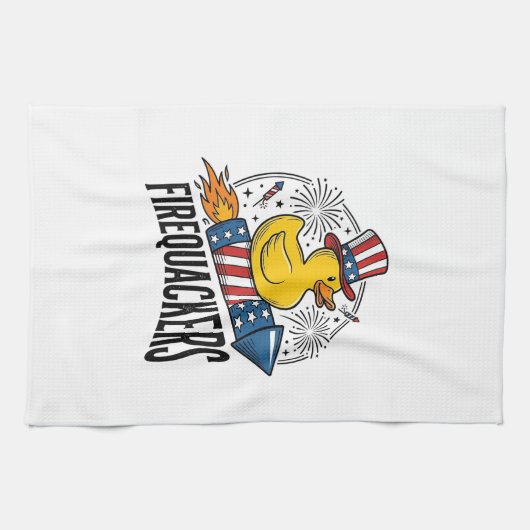 愛国的なアヒルの花火Tシャツデザイン Firequackers キッチンタオル (横)