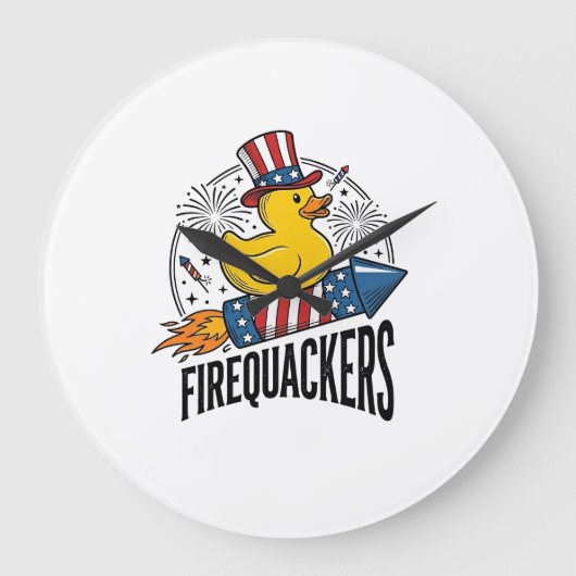 愛国的なアヒルの花火Tシャツデザイン Firequackers ラージ壁時計 (正面)