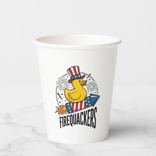 愛国的なアヒルの花火Tシャツデザイン Firequackers 紙コップ (正面)