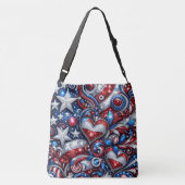 愛国的なアメリカきらきら光るの渦巻き星ハート クロスボディバッグ (裏面)