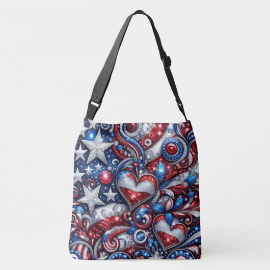 愛国的なアメリカきらきら光るの渦巻き星ハート クロスボディバッグ (裏面)