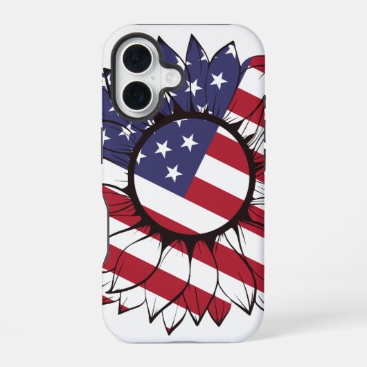 愛国的なアメリカのひまわり iPhone 16ケース (裏面)
