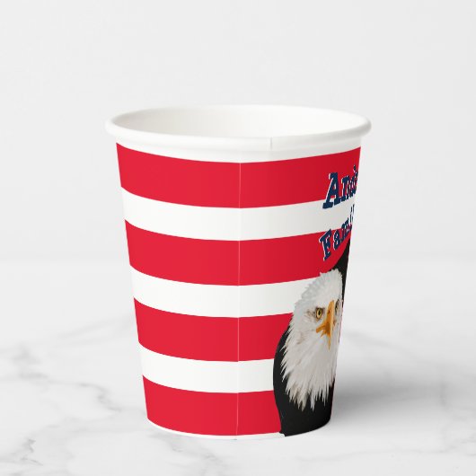 愛国的なアメリカのイーグル家族の名前旗のストライプ 紙コップ (右)