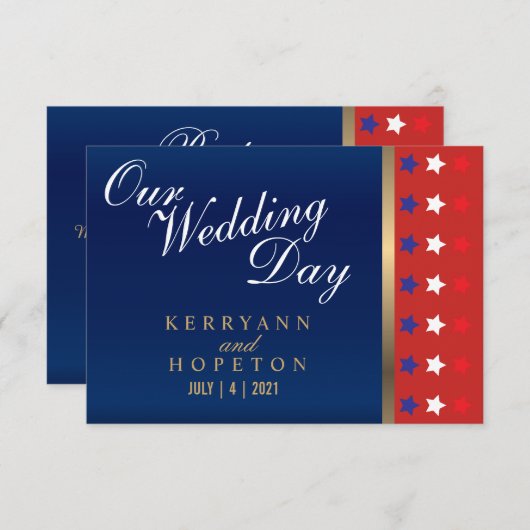 愛国的なアメリカのウェディング - 出席確認の御返事 出欠カード (正面/裏面)