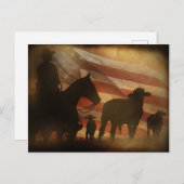 愛国的なアメリカのカウボーイと牛の西部 ポストカード (正面/裏面)