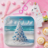 愛国的なアメリカのクリスマスツリー　ビーチにて ペーパープレート (パーティー)