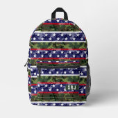 愛国的なアメリカのスターストライプズグリーンカモフラージュ プリントバックパック (正面)