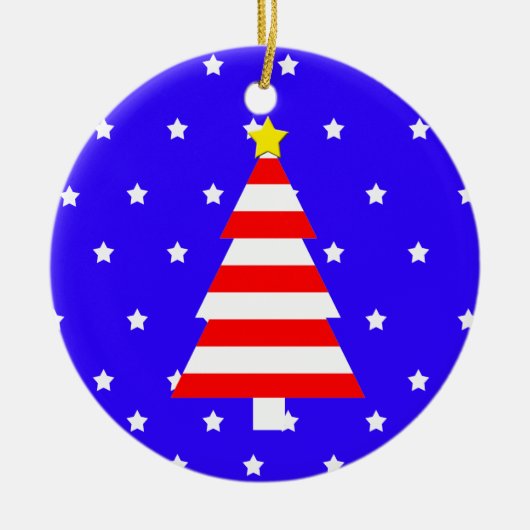 愛国的なアメリカのストライプのクリスマスツリーオーナメント セラミックオーナメント (正面)