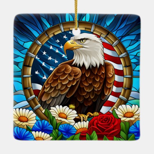 愛国的なアメリカのハゲのワシ「ステンドグラス」 セラミックオーナメント (裏面)