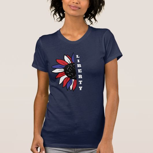 愛国的なアメリカのハーフヒマワリの自由 Tシャツ (正面)