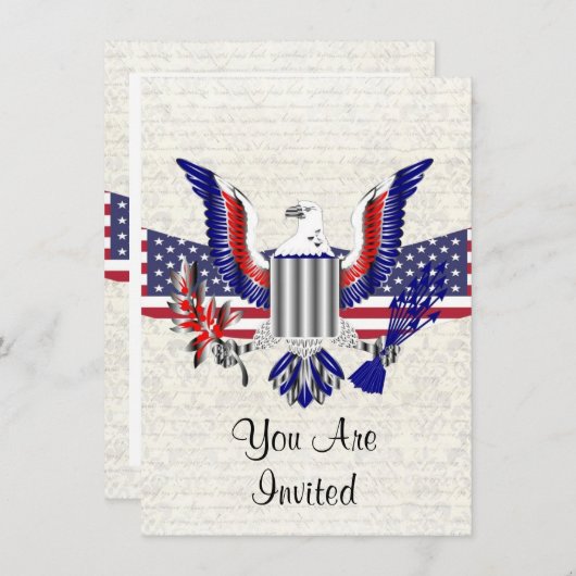 愛国的なアメリカのワシと旗 招待状 (正面/裏面)