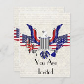 愛国的なアメリカのワシと旗 招待状 (正面/裏面)