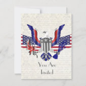 愛国的なアメリカのワシ、国旗と盾 招待状 (正面)