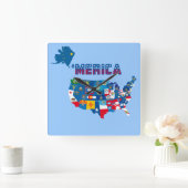 愛国的なアメリカの地図と州フラッグウォールクロック スクエア壁時計 (ホーム)
